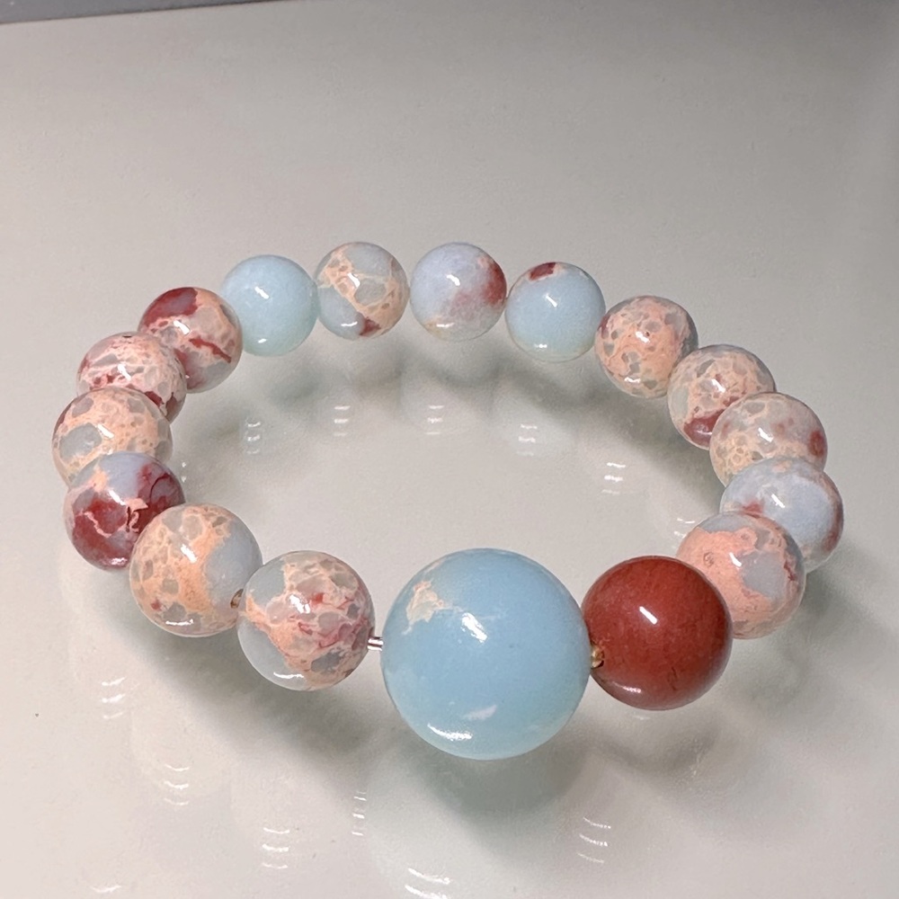 ICE BLUE IMPERIAL JASPER STONES BRACELET Size 7” up to 7.5”